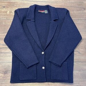 Vintage Jos. A. Bank Sportwear Navy Blue Cardigan Womens size Medium 100% Wool
